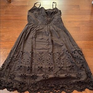 LOFT Brown Eyelet Babydoll Dress Sundress Size 2 Petite